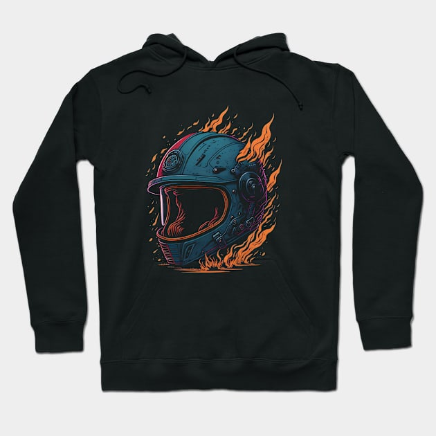 Flaming motorcycle helmet Hoodie by Lolebomb